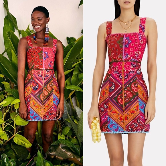 FARM Rio Dresses & Skirts - FARM RIO Linen Floral Paisley Patchwork Scarf Print Sleeveless Sheath Dress S